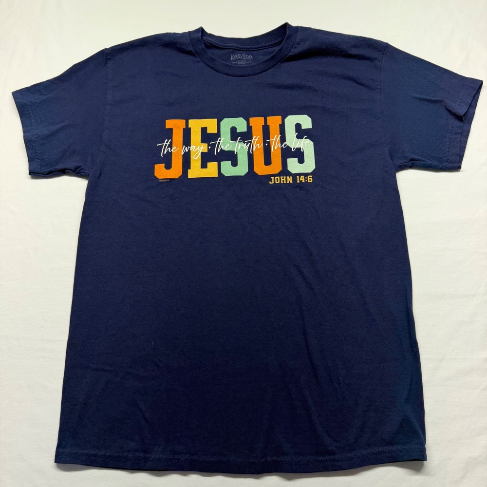 Kerusso T-Shirt Jesus John 14:6 Graphic Large Navy Blue Mens Religious Christian